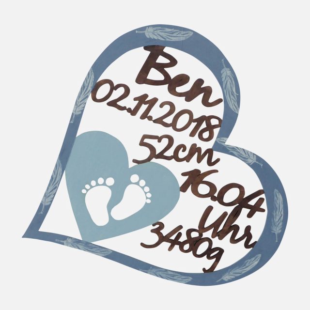 Geschenk - Geburt - Personalisiertes Holzherz mehrfarbig Geburt - Personalisiertes Holzherz mehrfarbig