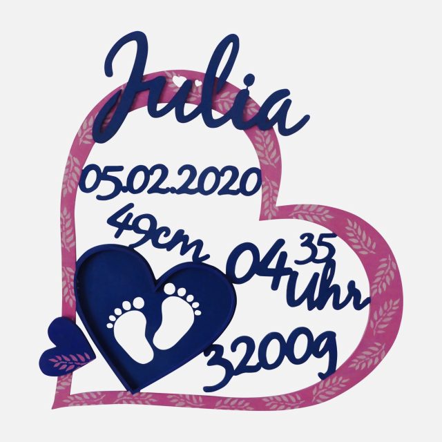 Geschenk - Geburt - Personalisiertes Holzherz mehrfarbig Geburt - Personalisiertes Holzherz mehrfarbig