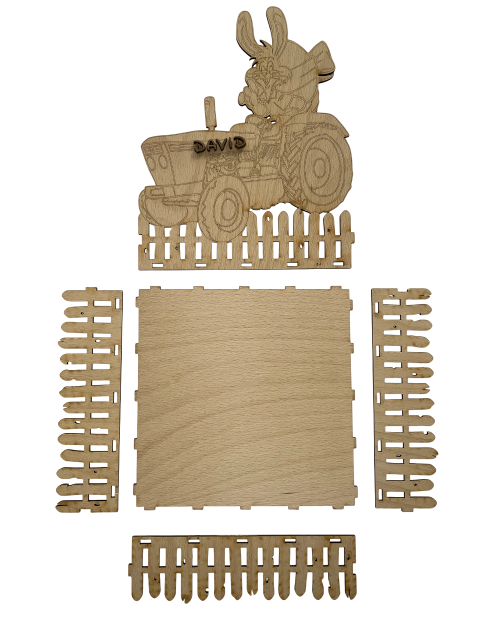 Holz - personalisiertes Osternest - Hase auf Traktor Holz - personalisiertes Osternest - Hase auf Traktor